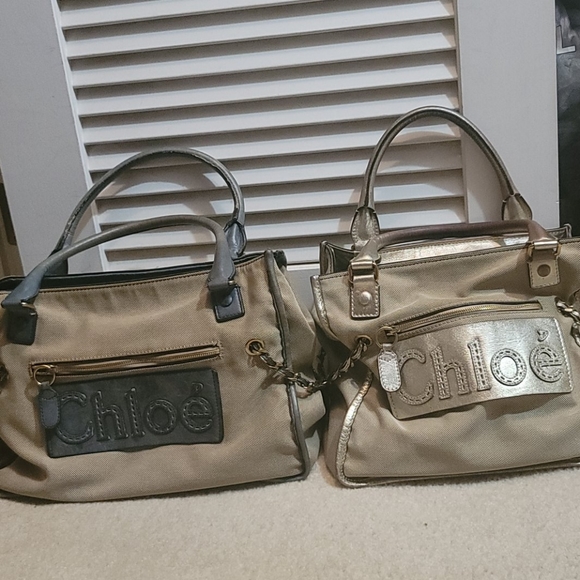 AUTHENTIC CHLOE HARLEY TOTE BAG CANVAS/BLUELEATHER - Picture 14 of 16